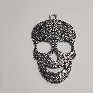 Gothic Sugar Skull Pendant Silver Tone